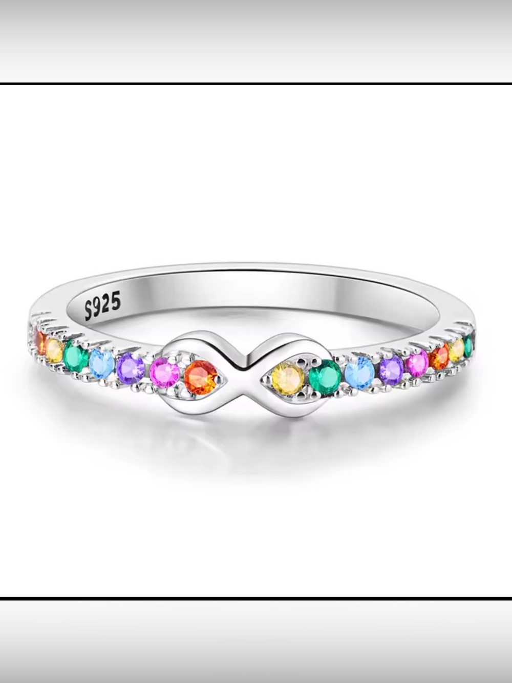 Sterling Silver Infinity Ring with Multicolor CZ Stones